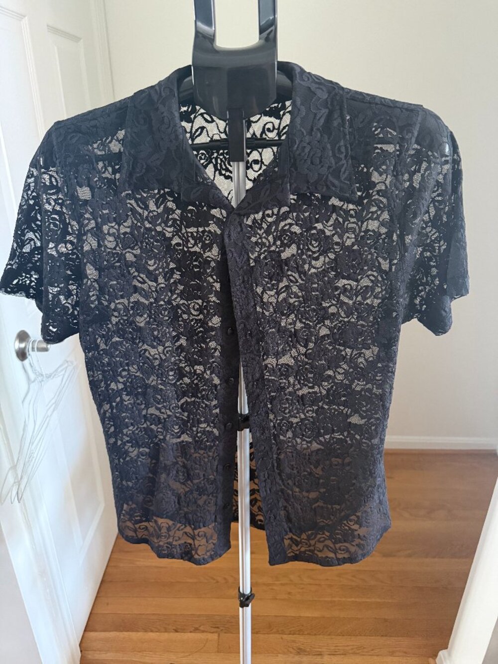 Black rose pattern polyester lace shirt